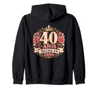 40 Años Couronne Florale espagnole Texte Graphique Rose Sweat à Capuche