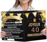 40 ans Grande Carte Anniversaire Homme Femme+2 Stickers Bouteille Certificat Anniversaire Humour & Blagues, Idéal pour Fête Anniversaire Avec Enveloppe Noire et Or.Cadeau Joyeux Anniversaire Originale