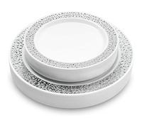 40 Assiettes Blanches Élégantes avec Bordure Argentée pour Mariages, 40 Pièces Ensemble D'assiettes en Argent 19 et 26 Cm