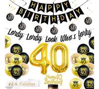 40 Birthday Decorations for Women and Men Black and Gold Lordy Lordy Look Who's 40 Banner 40 Years Old Birthday Party Decorations for Men 40 Hanging Swirl Happy Birthday Banner and Sash