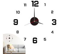 40 cm Horloge murale 3D DIY avec chiffres adhésifs, horloge murale moderne avec mouvement silencieux, idéale pour décoration de salon, chambre, cuisine, bureau, installation facile, noir