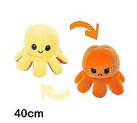 (40 cm - Jaune Orange) Peluche pieuvre réversible 30/40 cm avec motif recto verso