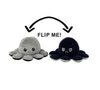 (40 cm - Noir Gris) Peluche pieuvre réversible 30/40 cm avec motif recto verso