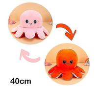 (40 cm - Rose Orange) Peluche pieuvre réversible 30/40 cm avec motif recto verso
