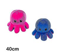 (40 cm - Rose Rouge Bleu Foncé) Peluche pieuvre réversible 30/40 cm avec motif recto verso