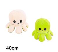 (40 cm - Vert Beige) Peluche pieuvre réversible 30/40 cm avec motif recto verso