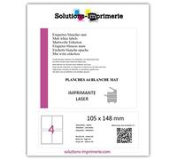 40 ex Etiquette adhésive en polyester BLANC MAT A6 (105 x 148 mm) 4 par planches pour imprimante laser. Autocollant pour tout support mat lisse (plastique, verre, métal) résistante à l'humidité et la chaleur. Idéal pour vos Autocollants, stickers, petites affiches, étiquetage bocaux, petits panneaux, étiquetage logistique, étiquettes de marque sur flacons, bouteilles, plastiques, cosmétique REF UEPB-M4