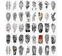 40 feuilles Tatouage Autocollant Réaliste À Transfert À L'Eau, Représentant Un Lion Et Un Tigre, Pour Demi-Manche Du Bras Noir. Motif Lion Et Tigre.