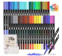 40 Feutre Coloriage, Stylo Feutre, Feutres Pinceaux, Feutres Aquarellable Double Pointe 0.4mm et 2mm pour Dessin, Doodling, Bullet Journal, Projets Art, Carte Cadeau, Coloriage Adulte Enfants