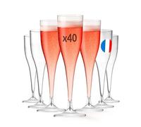 40 flûtes à champagne luxe 12 cl transparentes, rigides et lavables | Fabriquées en France, solides et élégantes, idéales pour mariage, réception, anniversaire, Nouvel An et vin d'honneur