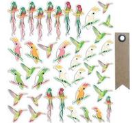 40 formes découpées Oiseaux tropicaux + 20 étiquettes kraft Fanion Multicolore G