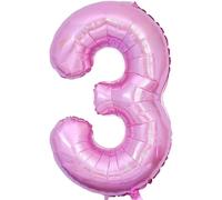 40 Inch Number 3 Birthday Balloon, Pink, 0123456789,10-19,20-25,30,40,50,60,70,80,90 Number Balloon 3 Year Decoration Birthday, Balloon 3 Balloon Party Deco Support Helium