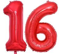 40 Inch Number Balloon Birthday 16/61 Red, 0123456789,10-19,20-25,30,40,50,60,70,80,90 Balloon Number 16/61 Decoration Birthday, Balloon 16/61 Party Deco Balloon Support Helium