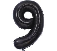 40 Inch Number Balloon Birthday 9 Black, 0123456789,10-19,20-25,30,40,50,60,70,80,90 Number Balloon 9 Year Decoration Birthday, Balloon 9 Party Deco Balloon Support Helium