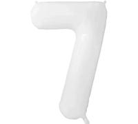 40-Inch Number Balloon Birthday Number 7 White, 0-9, 10-19, 20-25, 30-90 Number Decoration Birthday Party, Supports Helium
