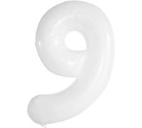 40 Inch Number Balloon Birthday Number 9 White, 0-9, 10-90 Number Decoration Birthday Party, Supports Helium