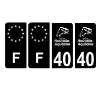 40 Landes logo noir autocollant plaque immatriculation auto sticker Lot de 4 Stickers - Angles : arrondis