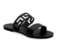 40 noir Emmanuela Sandales en cuir plats à la main en cuir grec d'Emmanuela avec crinière chaussures d'été bretelles de qualité pour femmes, sandales à glissière Boho chic avec des orteils ouverts