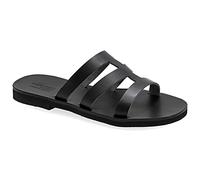 40 noir Emmanuela Sandales en style grec, sandales en cuir plat à la main avec orteils ouverts, chaussures d'été pour femmes, glissement sur la bracelet croix sandales coulissantes