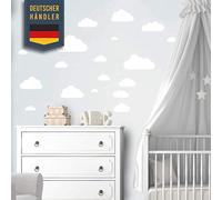 40 Nuages avec Face - Décoration Murale pour Chambre d'Enfant, Autocollant en Bois, Couleurs Pastel, Papier Peint Bébé, Yeux Endormis, Décor Mural