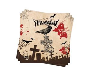 40 Papiers Serviette Halloween Decoration 33x33cm, Serviette Sanglant avec Motifs de Corbeau et de Pierre Tombale, Accessories Decoration Table Halloween, Jetable pour fête, dîner et Invités