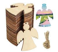 40 Pcs Anges en Bois Brut Vierge, Pendentifs Avec Trou Pour Artisanat de Bricolage, Sculpture, Gravure au Laser, Peinture - Avec 5 m Corde de Jute