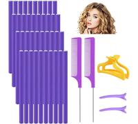 40 Pcs Bigoudis Flexible Cheveux Flexi Rods Cheveux En Mousse Bigoudis Twist Flex Bigoudis Magiques Avec 1 Pince 2 Brosses Et 2 Épingles À Cheveux Pour Cheveux Court Long, 24*1.2cm, Pourpre