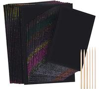 40 PCS Papier a Gratter Dessin Gratter pour Enfants Noir Magique Papier a Gratter pour Arts de Bricolage