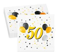 40 Pcs Serviettes 50e Anniversaire Noires et Dorées Serviettes de Table Jetables Tissu de Serviettes Joyeux Anniversaire Serviette de 50 Ans pour Garçons Filles Cocktail Hommes Femmes