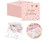 40 Pcs Serviettes d'anniversaire, 33 x 33 cm Serviettes Or Rose avec Confettis Joyeux Anniversaire Fille en Papier Décoration de Table Papier Happy Birthday pour femme et fille décoration de fête