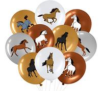 40 Pièces 12 Pouces Décorations de Ballon en Latex de Fête d'Anniversaire de Cheval, Ballon de Cheval Décor sur Thème de Course de Cheval pour Fête Baby Shower (Marron, Blanc, Argent)