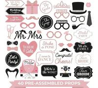 40 pièces Accessoires complets pour photomaton de mariage | Panneaux à selfie en or rose et argent, design mignon, véritable paillettes, pas besoin de préparation Papetier