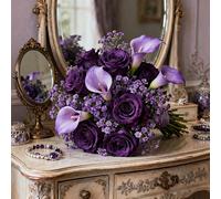 40 pièces Bouquet de fleurs artificielles de lys calla pourpre, rose pourpre et gypsophile pourpre, matériau durable, convient pour les rendez-vous, l'atmosphère romantique, la Saint-Valentin, la déco