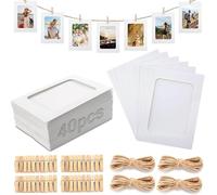 40 Pièces Cadre Photo en Carton, 10x15 cm Cadre Photo en Papier avec 40 Pièces Clips et 4 Cordon en Jute, Guirlande Photo pour Famille Amis Fête Anniversaire Mariage Noel Décoration de Murale DIY