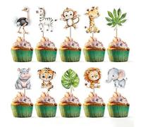 40 Pièces Décoration Gâteau Animaux de la Jungle, Décorations Cupcake Jungle, Décor Gâteau Thème Animaux Sauvages, Accessoires Fête Enfant