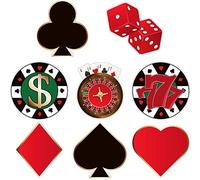40 Pièces Découpes de Fête de Casino Polyvalentes Las Vegas Casino sur le Thème Poker Découpes de Décoration de Fête d'Anniversaire avec Points de Colle pour Babillard Fête de Casino, 5,9 x 5,9 Pouces