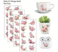 40 pièces Ensemble d'autocollants de transfert élégants roses roses, fleurs et feuilles vertes - Autocollants de transfert UV DTF. Ensemble d'autocollants vinyle polyvalents et durables, motif floral