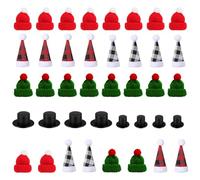 40 Pièces Mini Bonnet de Noel Set, Mini Haut Chapeaux Noir, Mini Bonnet de Noel en Tricot, Chapeaux de Bonhomme Neige Miniature pour Décor de Fête Noël, Décoration de Bouteille et Décoration de Table
