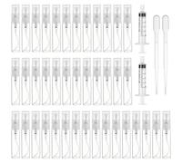 40 Pièces Mini Fine Brume Bouteille De Pulvérisation, 3ml Echantillon Parfum Vide Spray Plastique, Vaporisateur Vide Réutilisable avec 2 Pipettes et 2 Cylindre D’aiguille, pour Huiles Essentielles