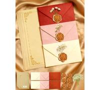 40 Pièces Papier A Lettre avec Enveloppe Kit, avec 20 Papier Kraft A5 Vintage, 6 Enveloppes & Sceau Cire Autocollant, 8 Fleurs Séchées, pour Love Letter Mariage Invitation Anniversaire Carte de Voeux