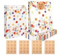 40 Pièces Petit Sac Cadeau 19x13x3,5 cm, Sachet Bonbons Anniversaire Accompagnés de 48 Autocollants Ronds, Motif à Pois Colorés Pochettes Cadeaux pour Mariages, Noël, Anniversaires, Halloween, Fêtes