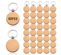 40 Pièces Porte-Clés en Bois,Bricolage Vierge Porte Clés Bois,Étiquettes pour Femmes Hommes DIY Cadeau
