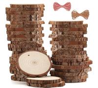40 Pièces Rondin Bois Naturel avec Trou & Corde, 5-6cm Tranches Bois, Plateau Rond Bois pour Decoration Noël, Artisanat, Bricolage, Marque Place Mariage, Pyrograveur, DIY Pyrogravure, Peinture