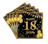 40 Pièces Serviette Papier Décoration Anniversaire 18 Ans, Noir Or serviettes en papier pour 18e anniversaire pour Fille Garçon 33 x 33cm, Décoration de table pour 18e anniversaire