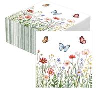 40 Pièces Serviette Papier Fleurs Serviette De Table Été Papier Serviettes Jetables Été Printemps Papillon Pour Fêtes Anniversaire Mariage Communion Tea Party Pique Nique Baby Shower Dîner 33 x 33cm