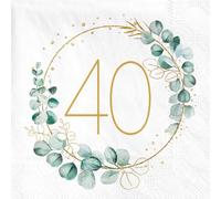 40 Pièces Serviettes 40e Anniversaire, Serviette de Table Papier, Serviette Papier Anniversaire Verte Eucalyptus, Serviette Joyeux Anniversaire, 40 ans Anniversaire Homme femme Decoration de Table