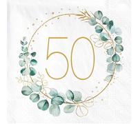 40 Pièces Serviettes 50e Anniversaire - Papier Vert Eucalyptus - Joyeux Anniversaire 50 Ans - Décoration de Table pour Homme et Femme