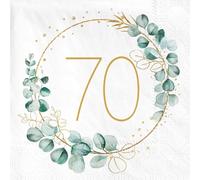 40 Pièces Serviettes 70e Anniversaire - Papier Vert Eucalyptus - Décoration de Table Joyeux 70 Ans pour Homme et Femme