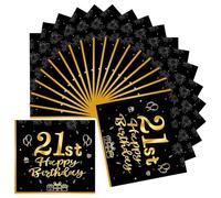 40 Pièces Serviettes Anniversaire 21 Ans, Noir Or Serviette Papier Décoration Anniversaire, Decoration Fete Anniversaire, Serviette Jetable pour Deco Anniversaire