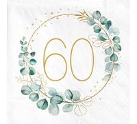 40 Pièces Serviettes de Table Vert Eucalyptus 60e Anniversaire Décoration de Table